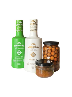 Pack complet Arbequina. Premium + Collita Primerenca + olives + olivada